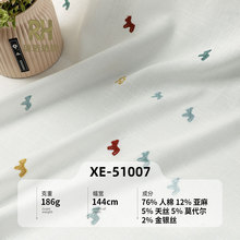 天丝亚麻小马绣花面料 人棉粘金银丝平绣布 女装汉服上衣刺绣布料