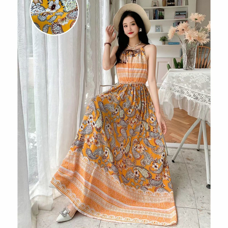 Bohemian Slip Dress dress Long Dress Floral Summer Beach Dress Seaside Vacation Long Slim Look