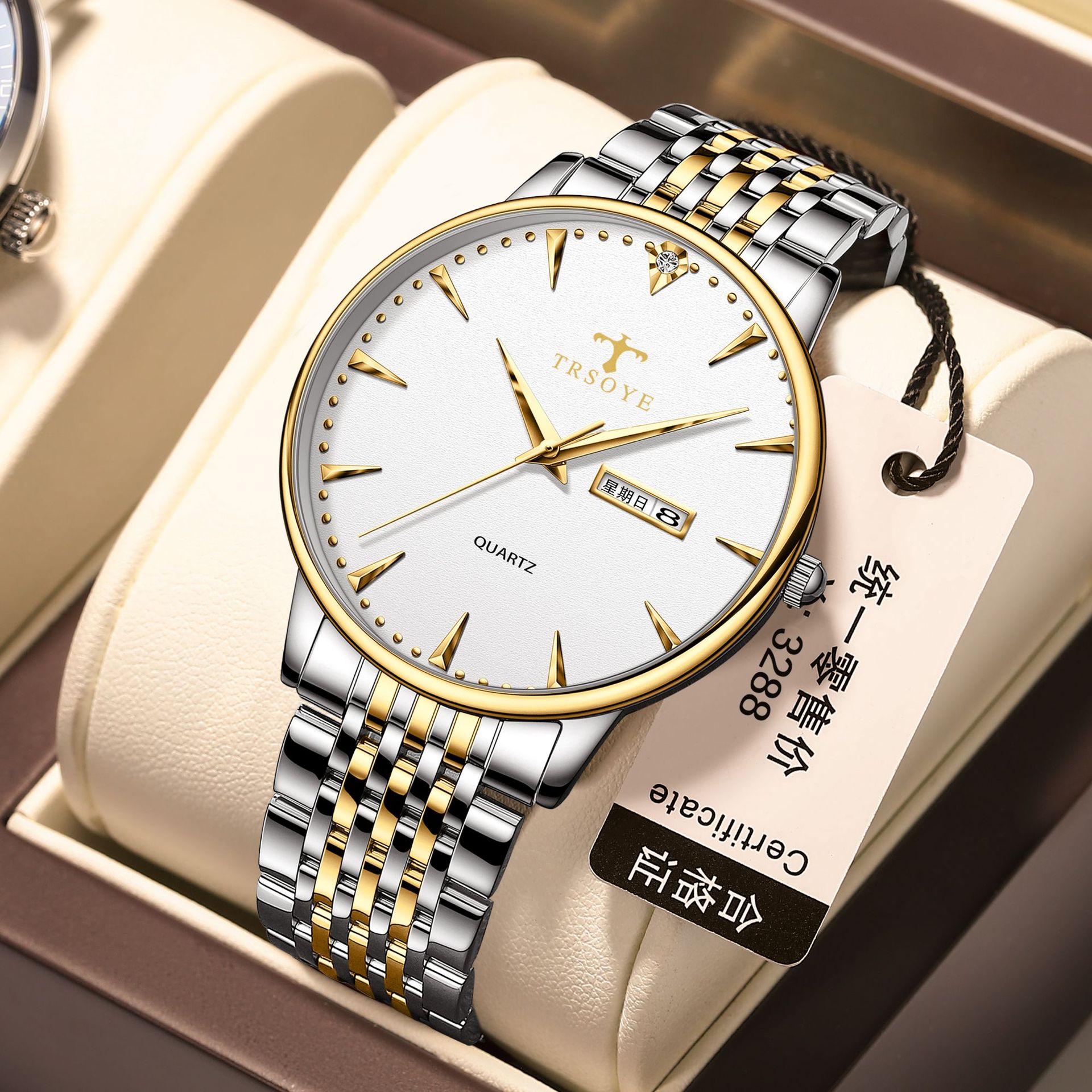 Swiss Brand Men's Watch Business Waterproof Luminous Dual Calendar Quartz Steel Band Watch Live Broadcast Foreign Trade Dropshipping