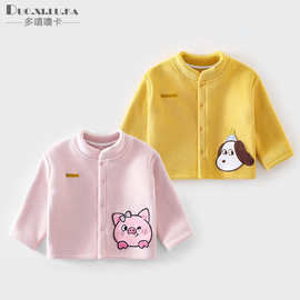 中小童秋季双面奥利绒上装男女宝宝卡通开衫小外套秋冬款保暖上衣