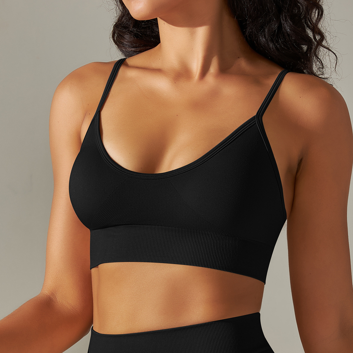 Cruz-frontera europea y americana sin costuras de punto de color sólido belleza espalda Correa ropa interior no anillo de acero corriendo fitness yoga ropa superior