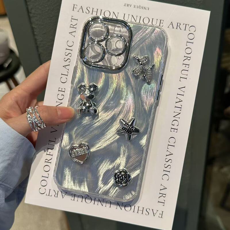 Glitter Feather Yarn Suitable for Honor 400Pro Mobile Phone Case Nova14/Honor X70I Stereo Bear Honor 400