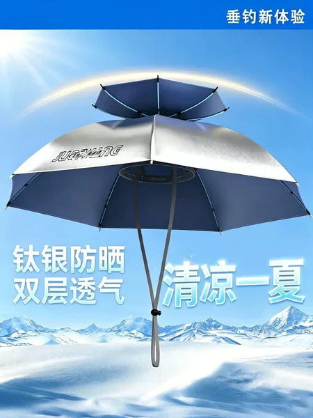 Head-mounted umbrella hat for fishing, foldable double-layer large sunshade and sun protection hat umbrella