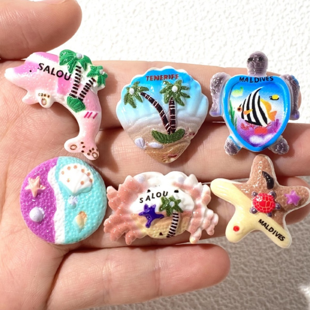 卡通海洋油画系列树脂配件DIY奶油胶手机壳冰箱贴钥匙扣吊坠材料