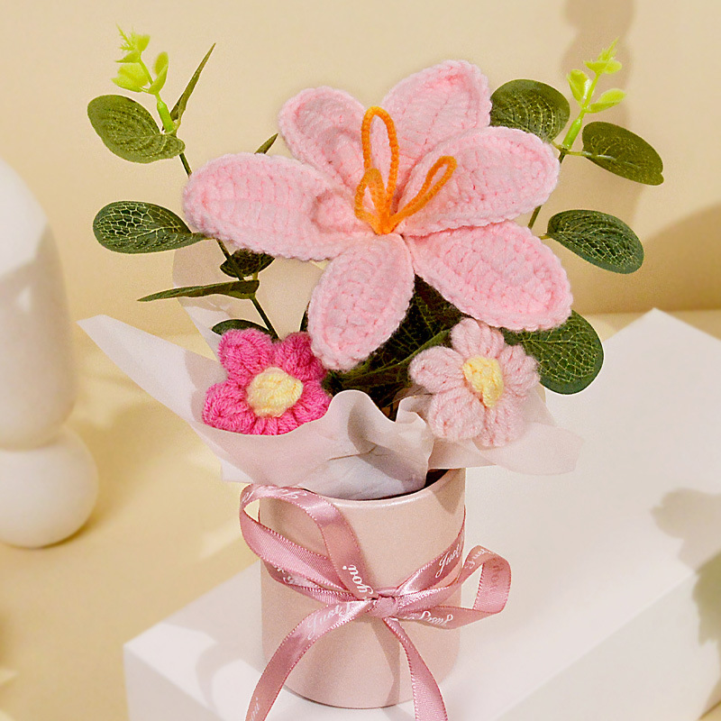 핑크 튤립 펜 홀더 화분 꽃다발