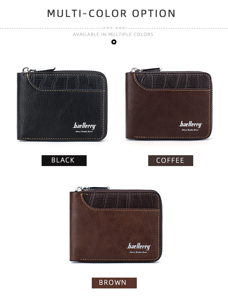 New Men's Short Wallet Retro Multi Slot Zipper Coin Purse Contrasting Color Card Bag_voghion.com