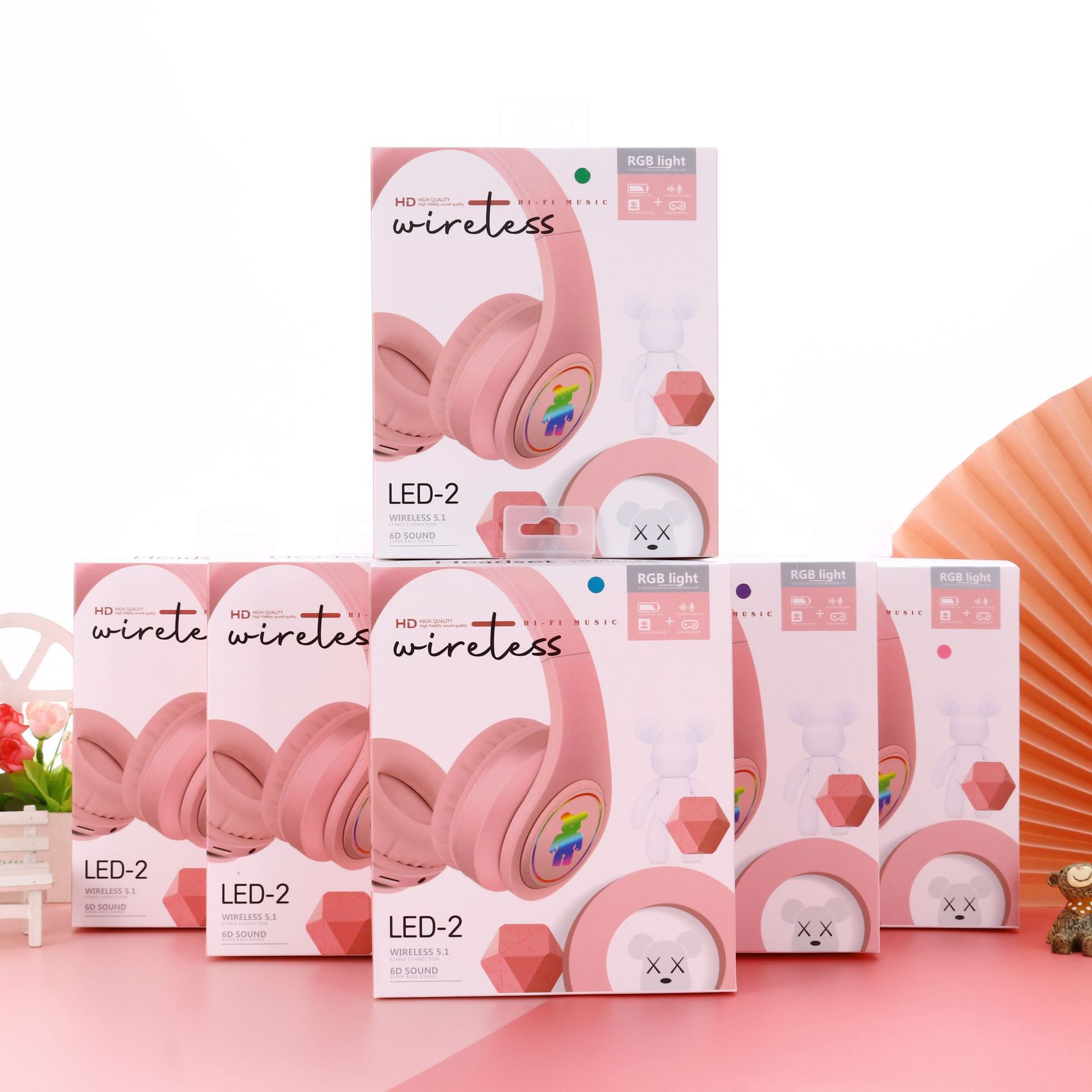 Auriculares Bluetooth 5,0 fábrica nuevo LED música nota con luz auriculares macaron color estéreo auriculares inalámbricos