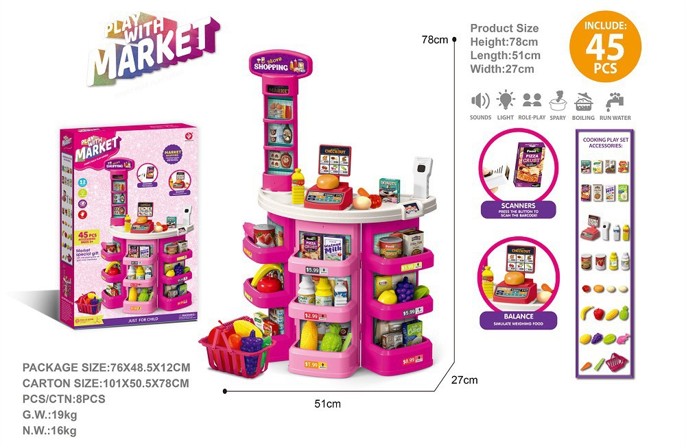 Transfronterizos niños simulación supermercado mesa de compras escanear caja registradora supermercado carro de compras mesa de venta juguetes de supermercado