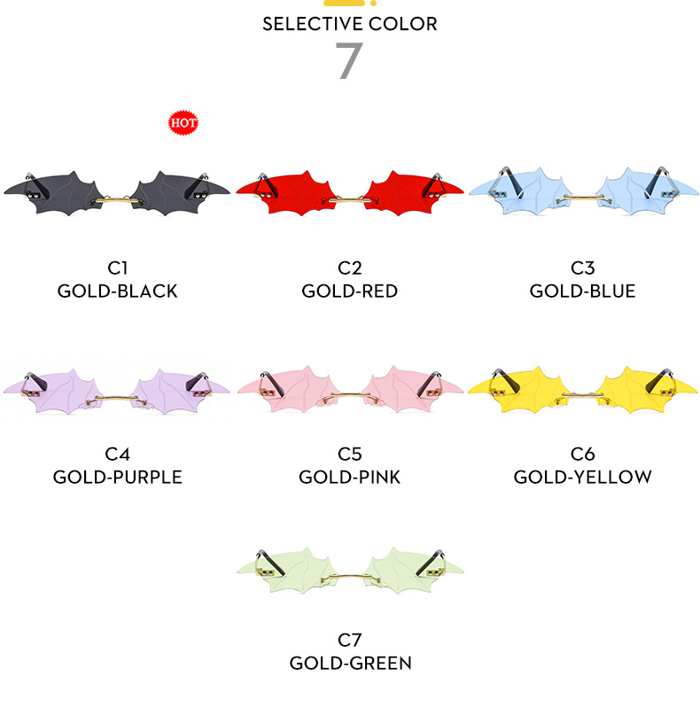 Nouvelles lunettes de soleil chauve-souris sans cadre européennes et américaines, lunettes de soleil photo de fête amusantes et colorées, lunettes de soleil tendance transfrontalières_voghion.com