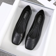 黑色平底鞋女2025新款方头职业上班皮鞋工作鞋舒适防滑软底单鞋女