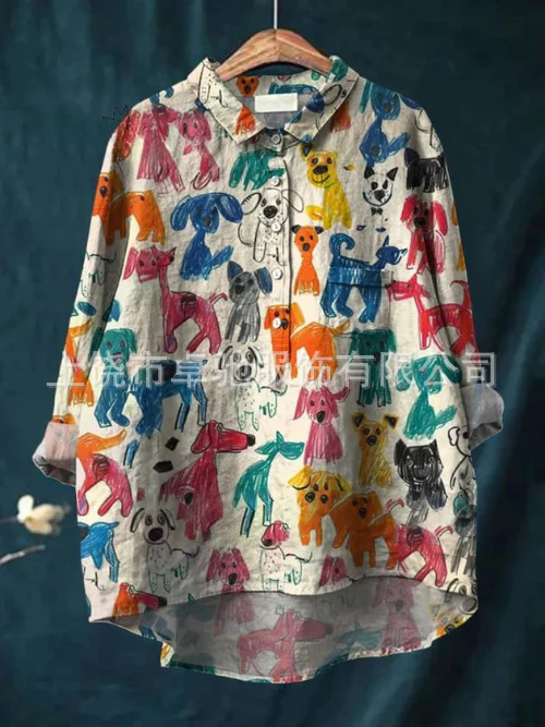 2025新款外贸跨境女装衬衫亚马逊欧美动物poultry复古印花|undefined