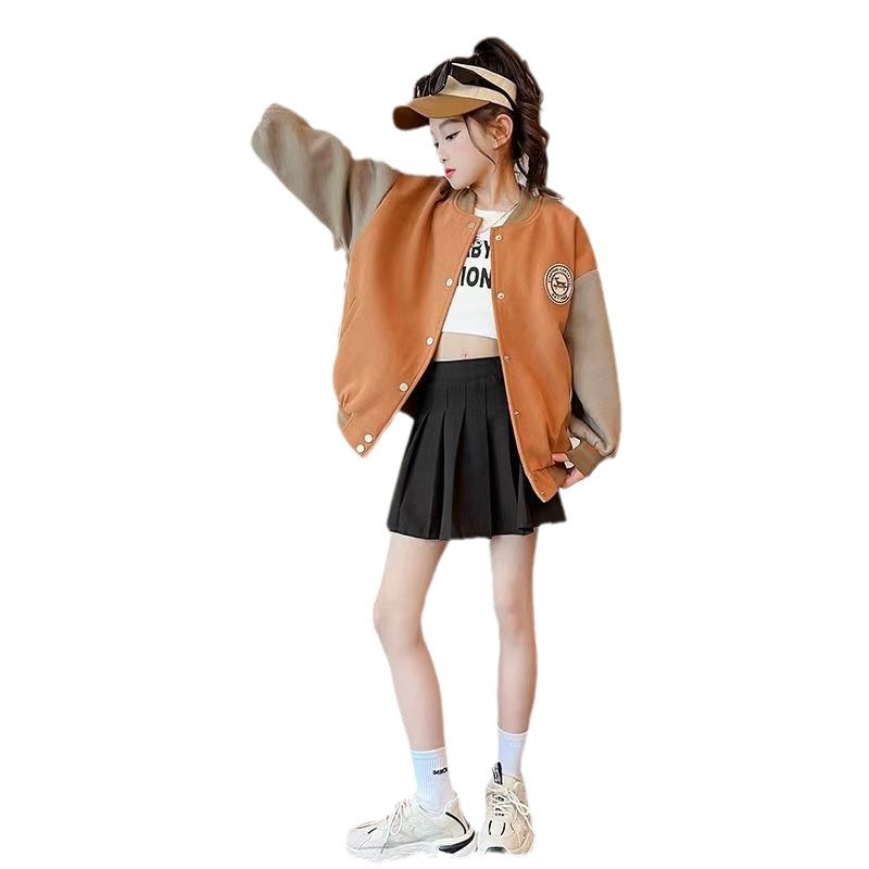 Chaqueta para niñas modelos de otoño e invierno 2024 nuevos uniformes de béisbol de invierno para niños, niñas grandes más chaqueta gruesa de terciopelo, de moda