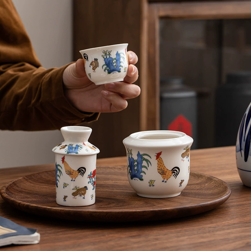 德鼎 Ceramic set, pocket flask, handheld wineglass, Chinese style