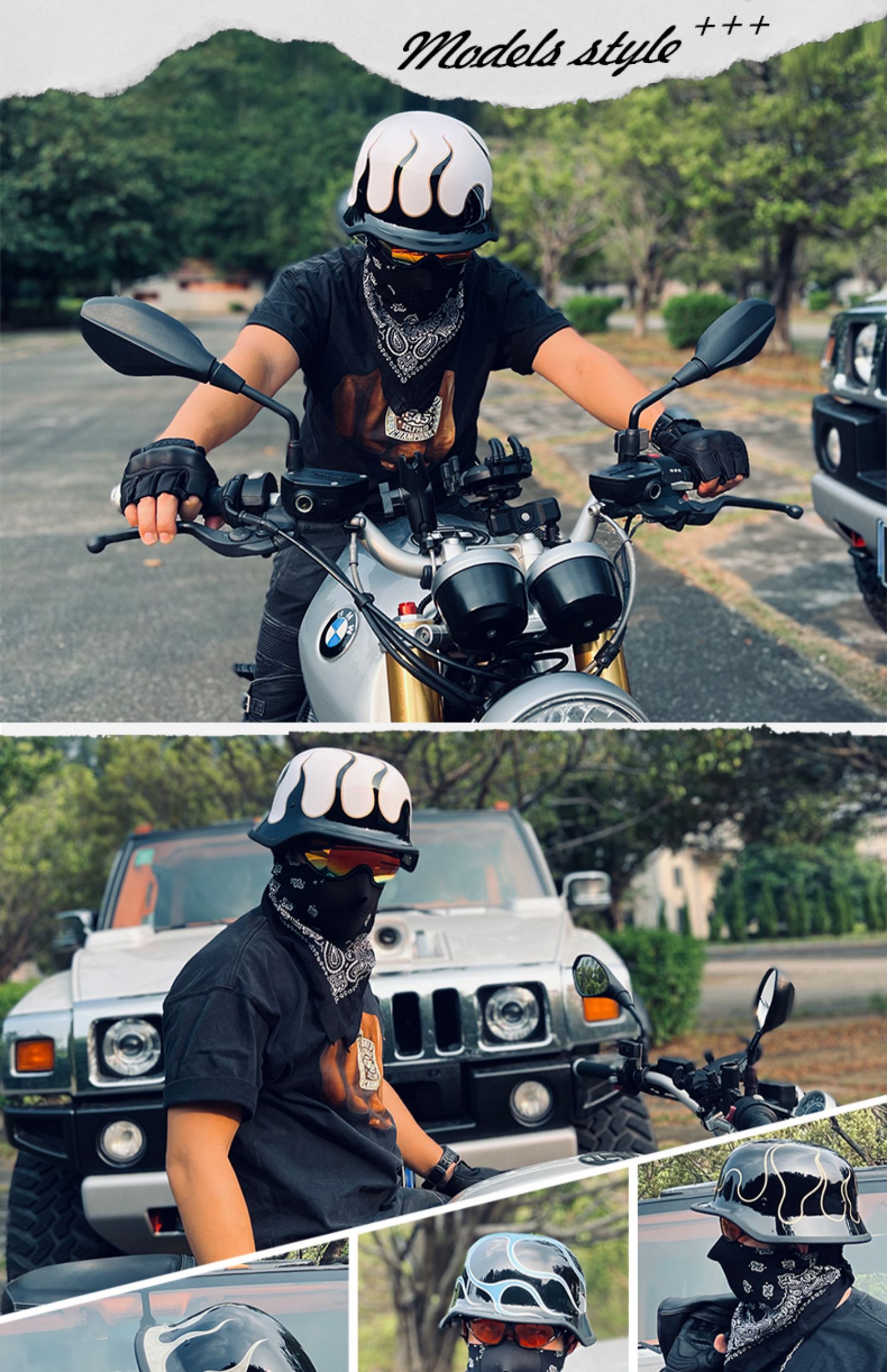 Motorcycle Helmets for Men and Women, Summer Retro Cruise Half Helmets, Pedal Motorcycles, Lightweight Four-Season Breathable Scoop Helmets