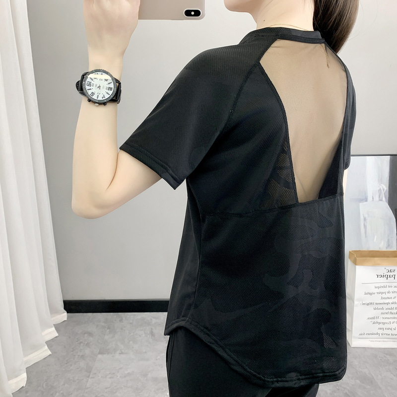 New Style Women's Short-Sleeved Backless Summer Outdoor Fitness Clothing Running Loose Quick-Drying Sports Quick-Drying T-Shirt Cross-Border Special