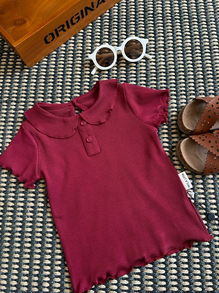 Peter Pan wavy short sleeves-burgundy
