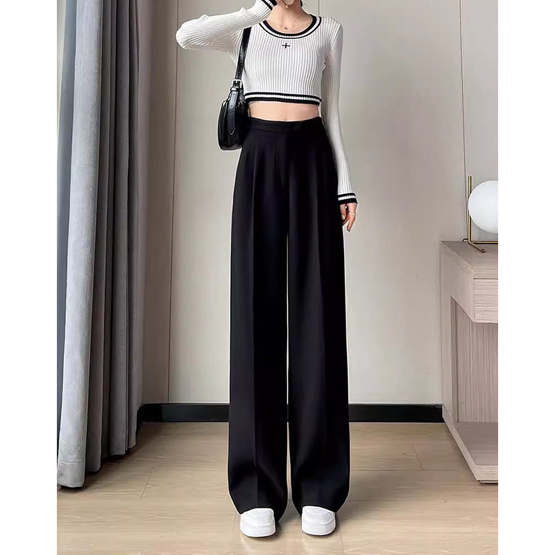 现货厂家批发 毛呢阔腿裤女新款加绒加厚小个子高腰垂感西装裤 女|undefined