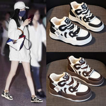 厚底老爹鞋女2025秋冬新款真皮加绒熊猫板鞋女高帮休闲运动小白鞋