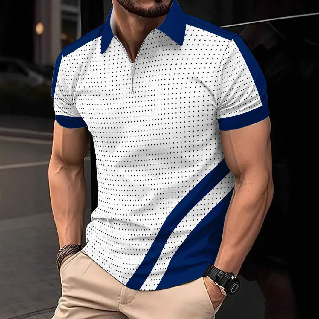 Cross-Border Export Summer Amazon 3D Printed Short-Sleeved Polo Shirt Men's Fashionable Breathable Sports Zipper Polo Shirt