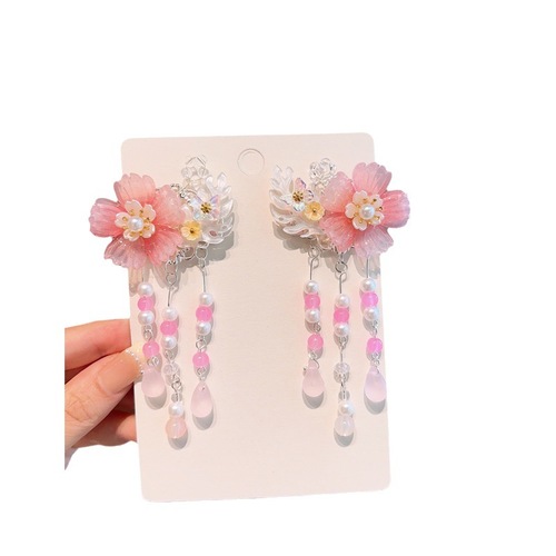 New children's ancient style head accessories, princess flower pendant hair clips, Chinese style little girl Hanfu hair decorations, head flowers