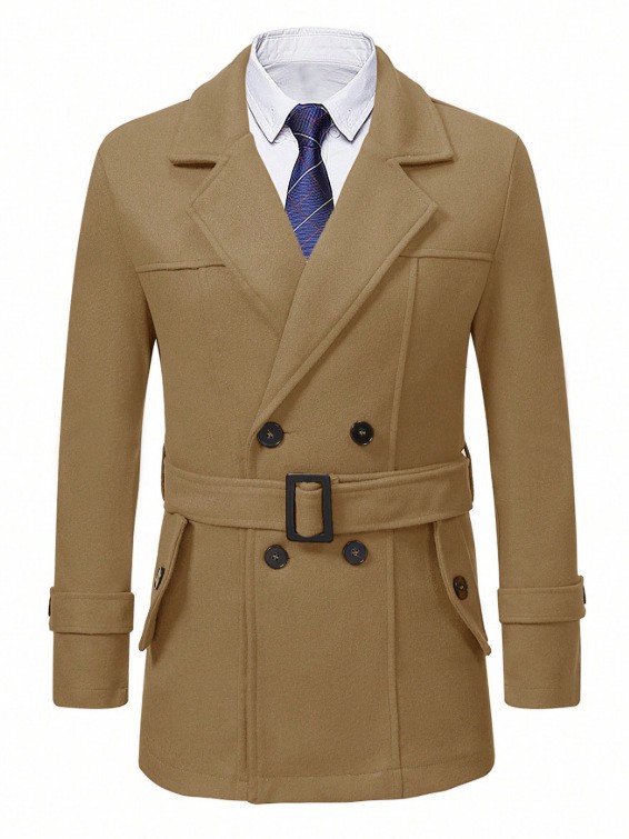 2025 otoño y invierno comercio exterior transfronterizo ropa de hombre Europa y Estados Unidos abrigo de lana abrigo de lana Casual cinturón de negocios Amazon