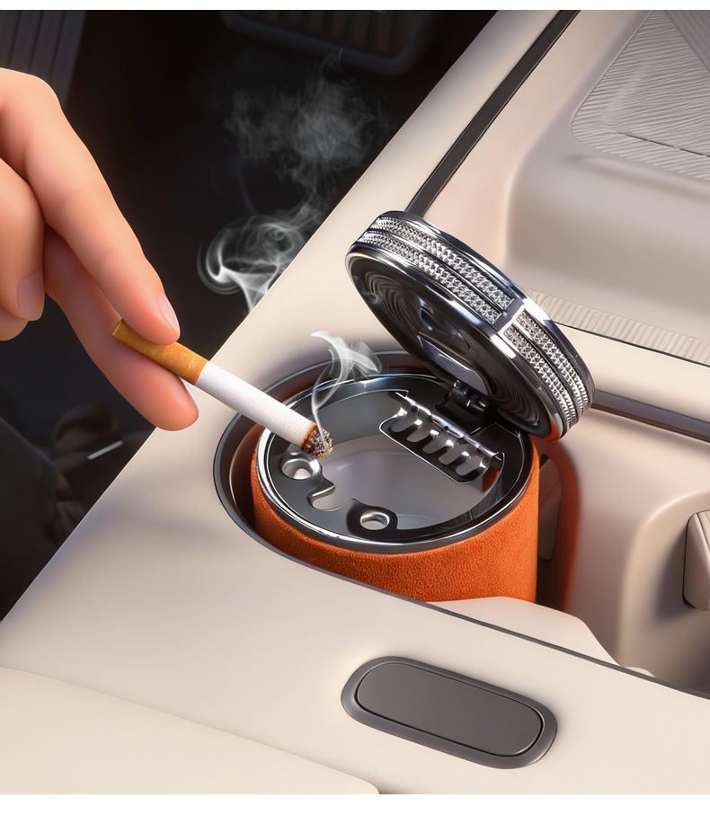 Cross-Border Led Light Ashtray 4S Car Universal Ceramic Ashtray with Suede Practical Car Accessories