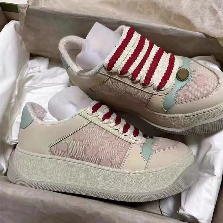 Женские кроссовки на толстой подошве, увеличивающие рост, 2023 года, брендовые повседневные туфли G-бренда из натуральной кожи, винтажные лоферы.