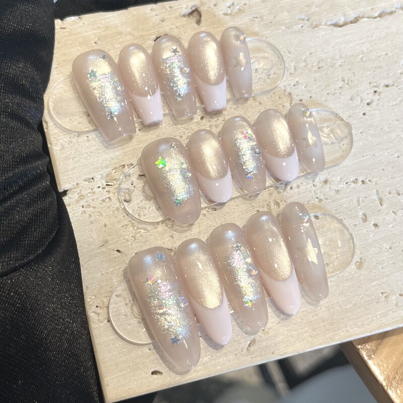 【Oil Painting Dewdrop】Pure Desire Nude Cat Eye Powder French Style Handmade Wearable Nails Oil Painting Style Pure Handmade Wearable Nails 【Oil Painting Dewdrop】Pure Desire Nude Cat Eye Powder French Style Handmade Wearable Nails Oil Painting Style Pure Handmade Wearable Nails