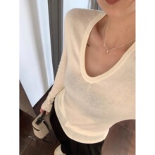 定制纯色长袖针织打底衫秋季v领套头毛衣修身显瘦内搭上衣中长款