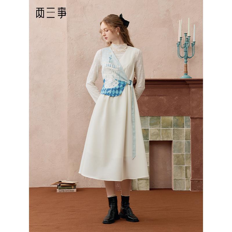 Tea Rabbit Lady Niche High-End Women's Fashion 2025 Autumn New Gentle Patchwork Sleeveless Dress