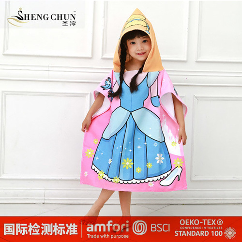 Children's bath towel hooded cloak cloak hooded bathrobe swimming beach absorbent quick-drying bathrobe beach towel foreign trade