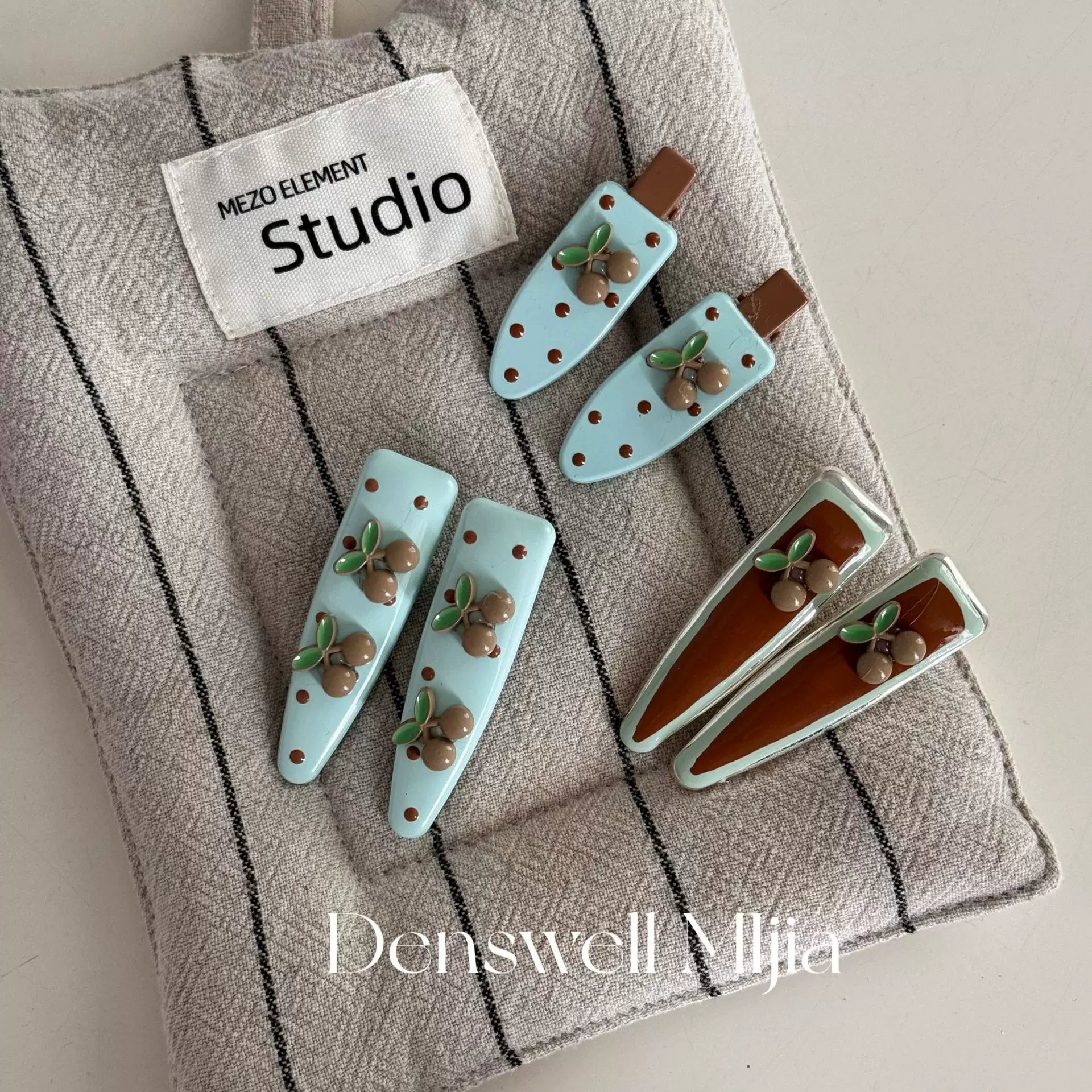 韩国咖色波点樱桃蓝色发夹侧边甜美可爱女刘海夹碎发发卡头饰发饰