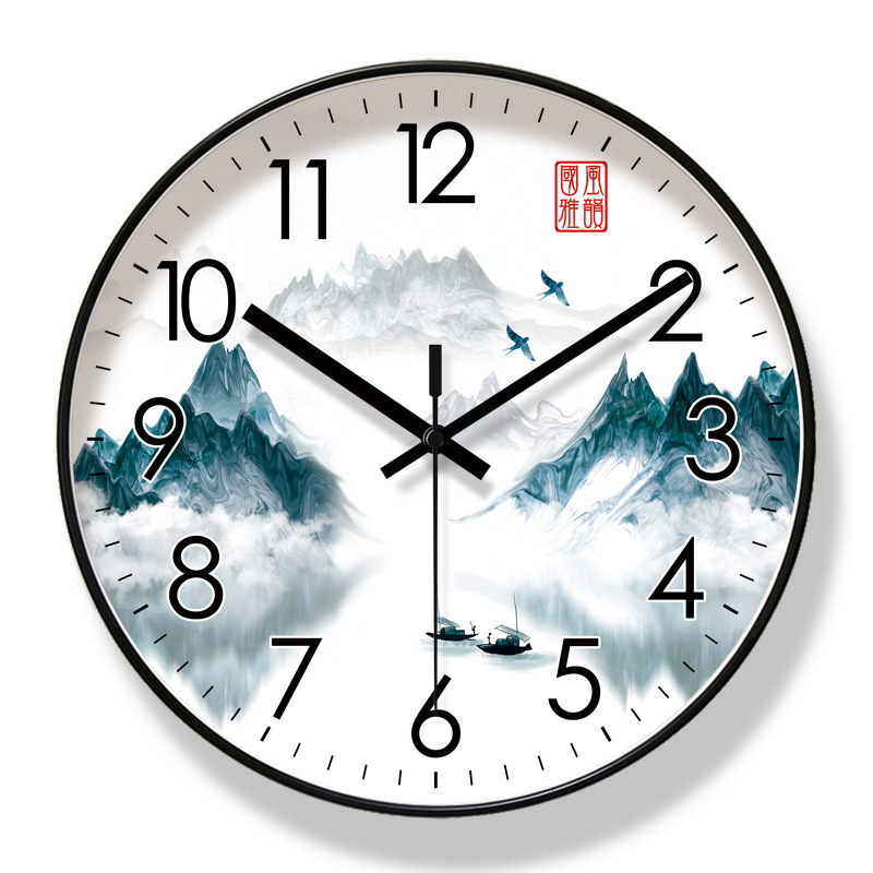 Reloj de pared de paisaje de estilo nacional 6267 ultra silencioso, reloj de sala de moda, reloj de cuarzo de barrido de segundos de nuevo estilo chino