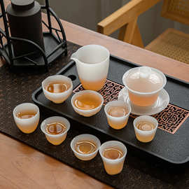 璞玉三才盖碗茶杯冰种玉瓷陶瓷品茗杯防烫功夫茶具家用单杯主人杯