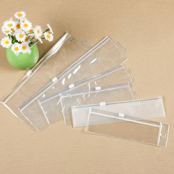 in stock long zipper bag pvc transparent packaging bag watch jewelry sealed storage plastic self-sealing bag logo