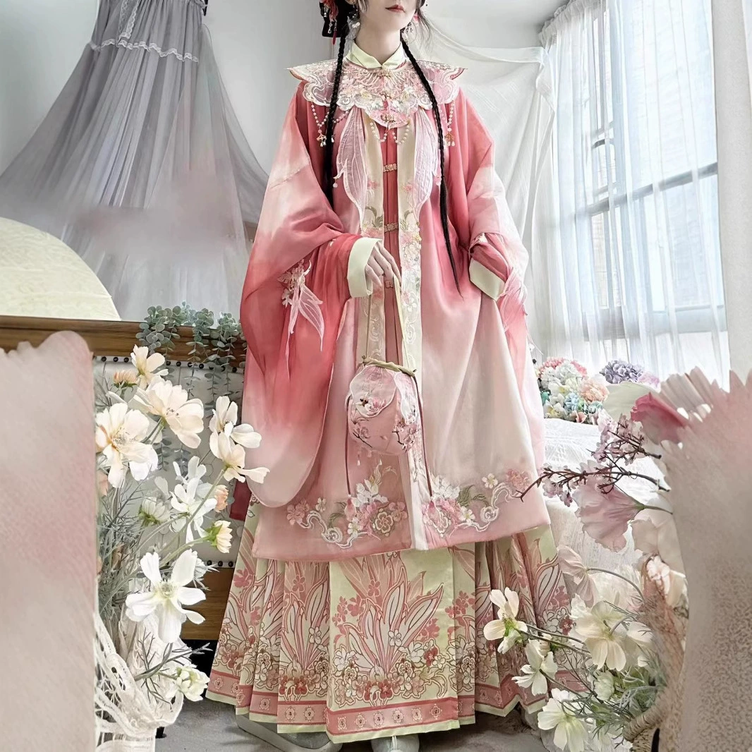 Подлинный оригинальный Hanfu женский 2025 новый сладкий сахар Юминг воротник с длинным свитером вышитая юбка с конским лицом весной и осенью