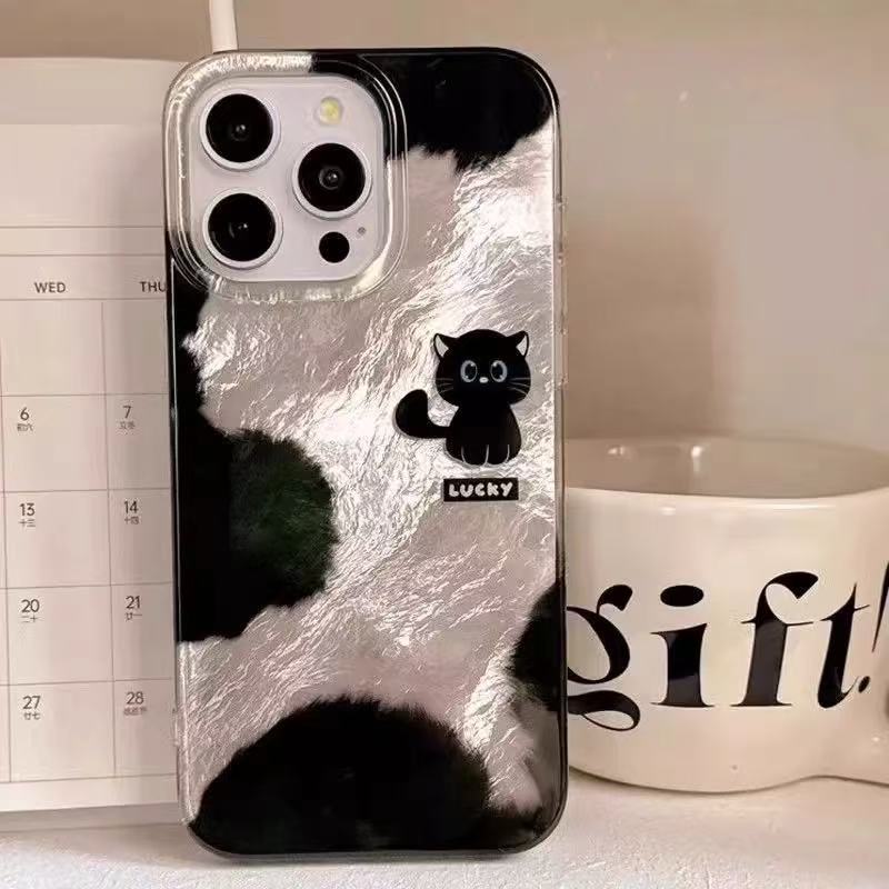 Nicho ins patrón manchado dibujos animados gato negro para iphone15ProMax nueva funda para teléfono móvil Apple 16 13/14