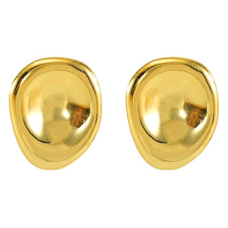 Pendientes clásicos de moda ovalada irregular de nuevo estilo chapado en acero inoxidable cóncavo de 18K Pendientes de personalidad simple y única