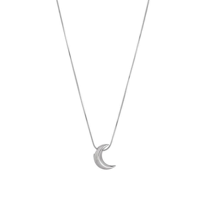 Moda europea y americana simple elegante collar de acero de titanio forma de luna diseño colgante Cadena de clavícula personalidad collar de todo fósforo para las mujeres image 7