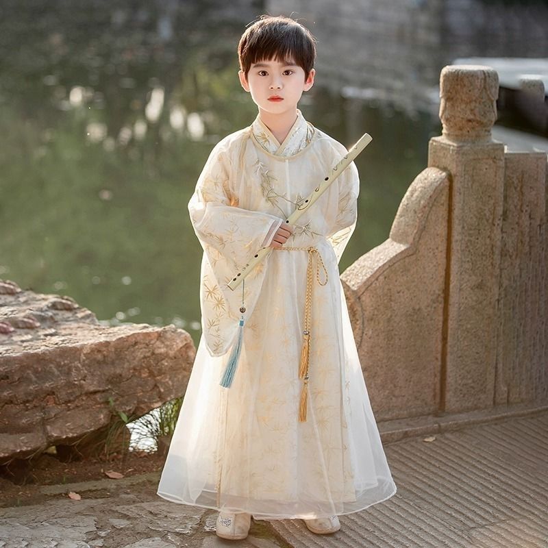 Boys' Han Dynasty, Kidsren's Autumn and Summer Thin Song Dynasty Chinese Style Calligraphy Kidsren's Chinese Style Tang Suit Wide-sleeved Chinese School Uniforms Performance Costumes