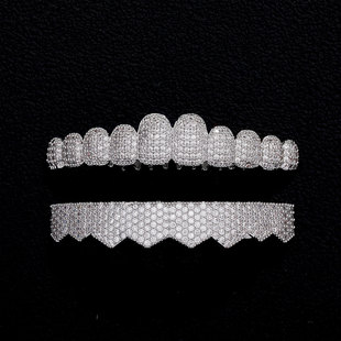 Jin'Ao Special Price Zircon Braces Full Diamond Eight Teeth Temu Cross-Border Hip-Hop Popular Halloween Tooth Decoration Rap Braces Batch