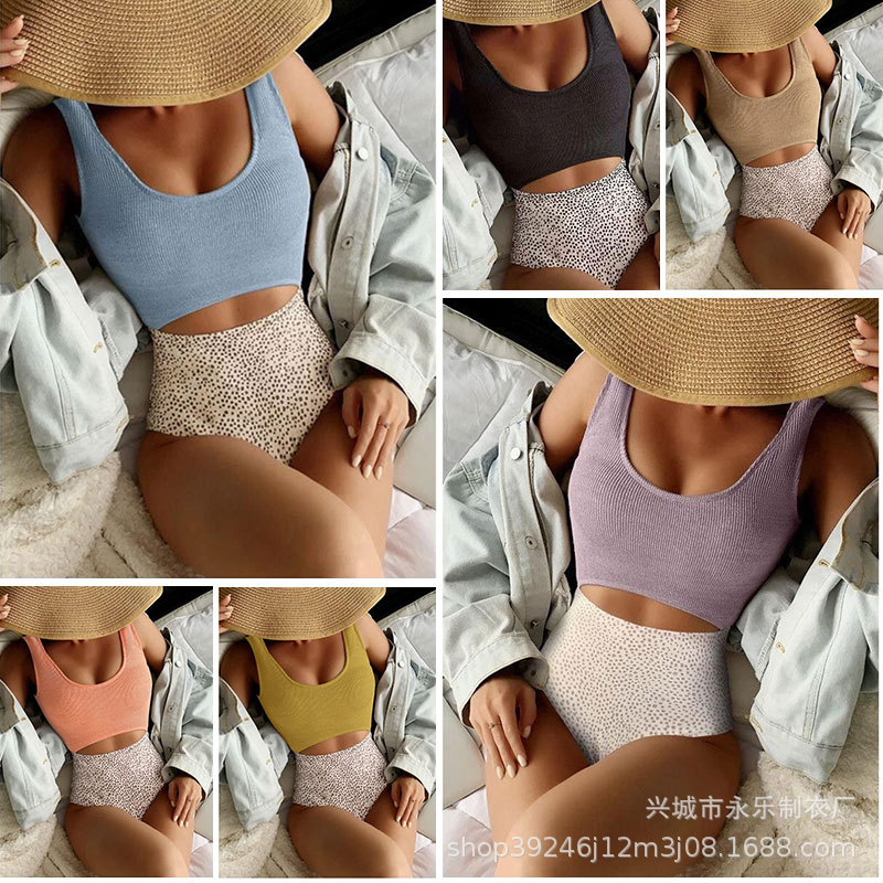 European and American sexy one-piece BIKINI triangle swimsuit women's high waist Hollow hot spring swimsuit foreign trade BIKINI wholesale