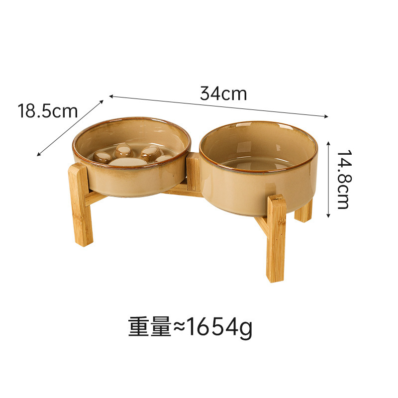 日式窑变陶瓷宠物猫碗盆狗碗饮水碗双碗保护颈椎慢食碗防噎防打翻|undefined