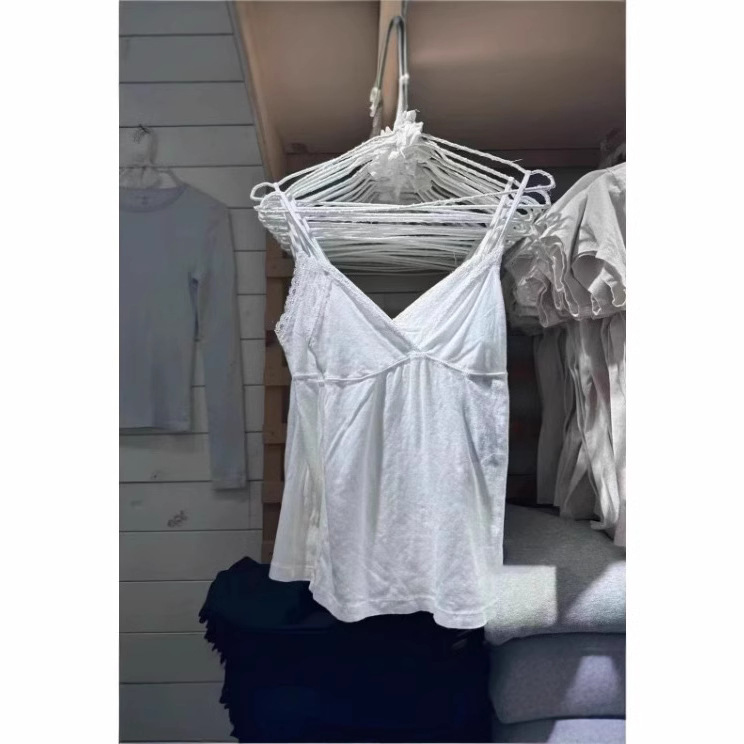 BM Style Summer New White Lace V-neck Camisole Women's Bm Spice Girl Slim-fit Slim-fit Base Top