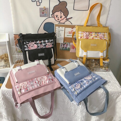 Canvas bag female summer primary school student handbag tutoring bag carrying book bag college student class bag tutoring shoulder crossbody bag