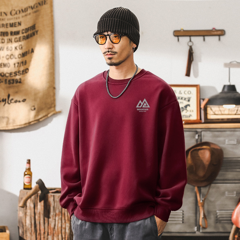 American High Street nicho marca de moda camiseta de cuello redondo hombre primavera y otoño ins de diseño suelto vino rojo chaqueta