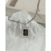 Brand design retro universal black rectangular zirconium, pendant, Korean style, light luxury style, 925 sample silver