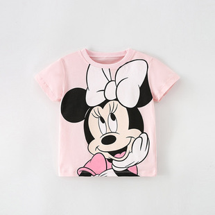 Girls Short-Sleeved Summer New Round Neck T-Shirt European and American Kidsren's Fashion Casual Printed Kidsren's Tops