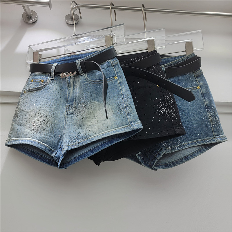 Pantalones Cortos de Mezclilla con Pedrería Brillante para Mujer