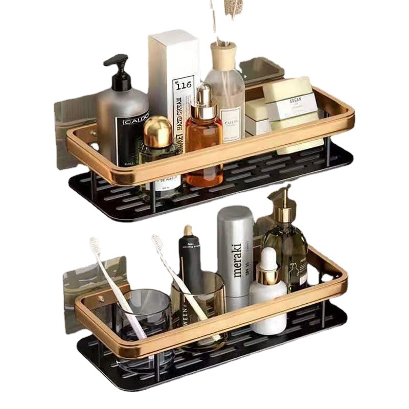 Estante de baño Estante de acabado para artículos de tocador de baño Placa de aluminio cuadrada Estante de piso de drenaje doméstico de almacenamiento de cosméticos